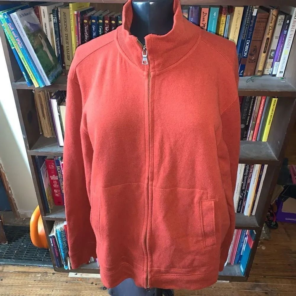 Banana Republic orange wool blend full zip preppy sweater